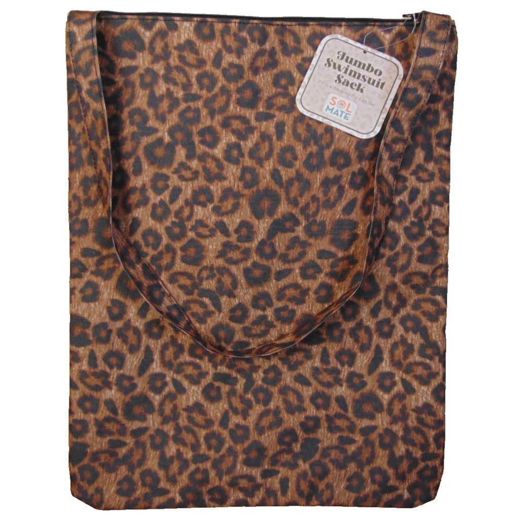 Sol Mate Jumbo Swimsuit Sack Leopard Print Wet Dry Bag NWT Beach Pool 17x13